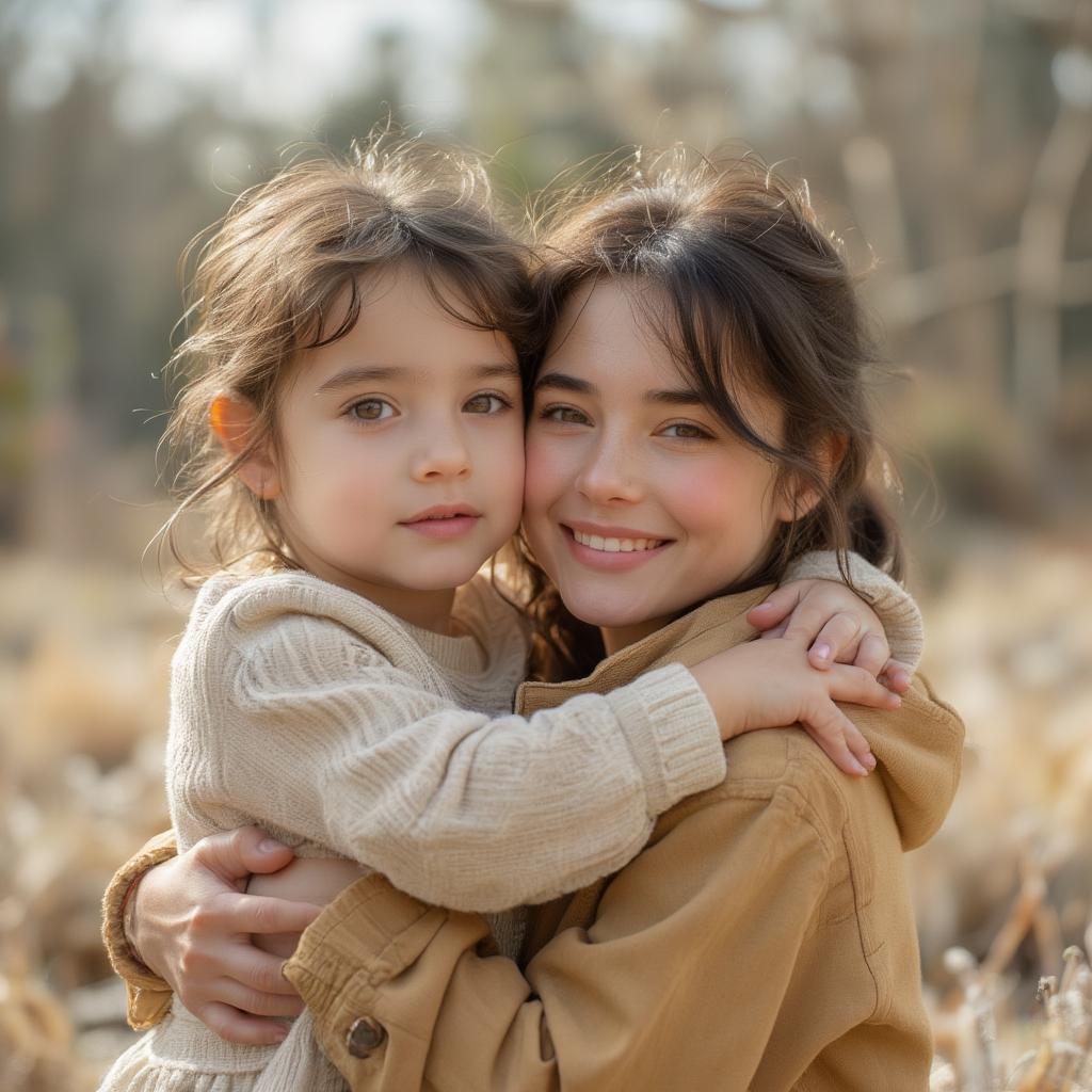 Mother and child embrace