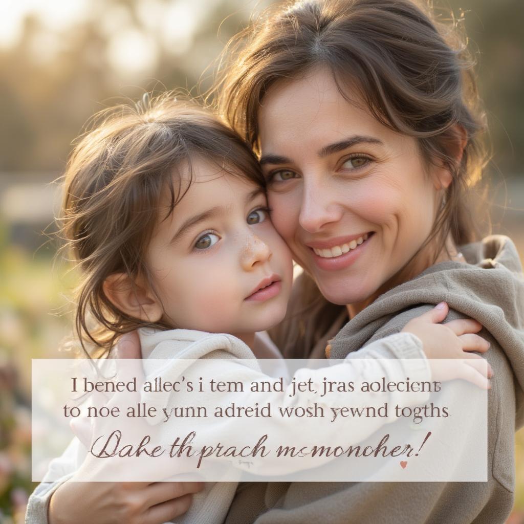 A mother and child embracing with a quote overlay