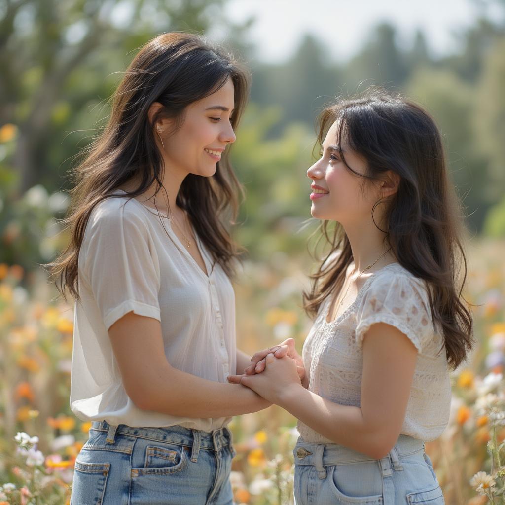 Mother and Daughter Holding Hands