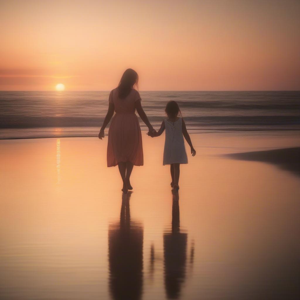 Mother and Daughter Holding Hands Walking