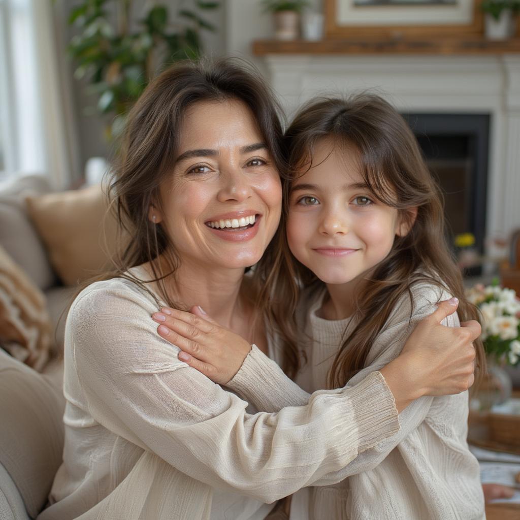 Mother and Daughter Embracing