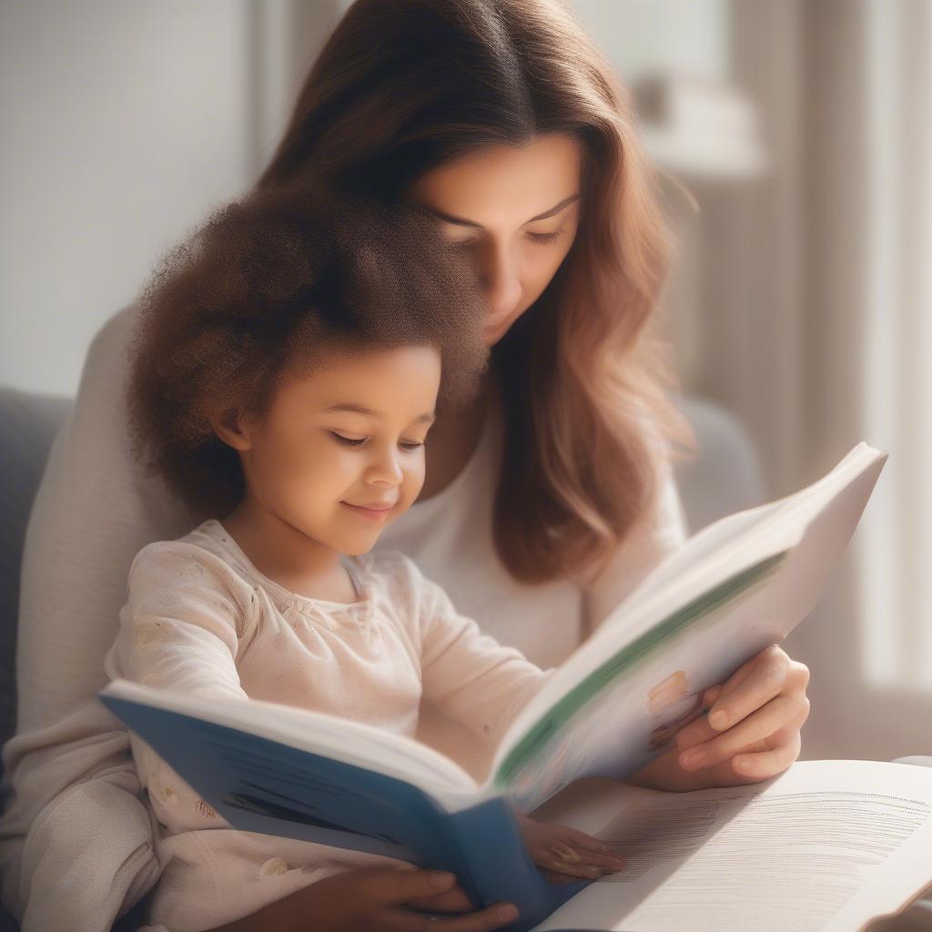 A mother reading to her child, fostering a love of learning and connection.