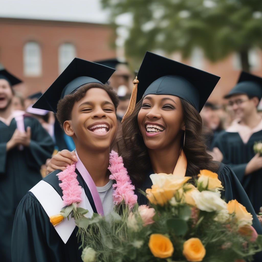 Mother and son celebrating graduation