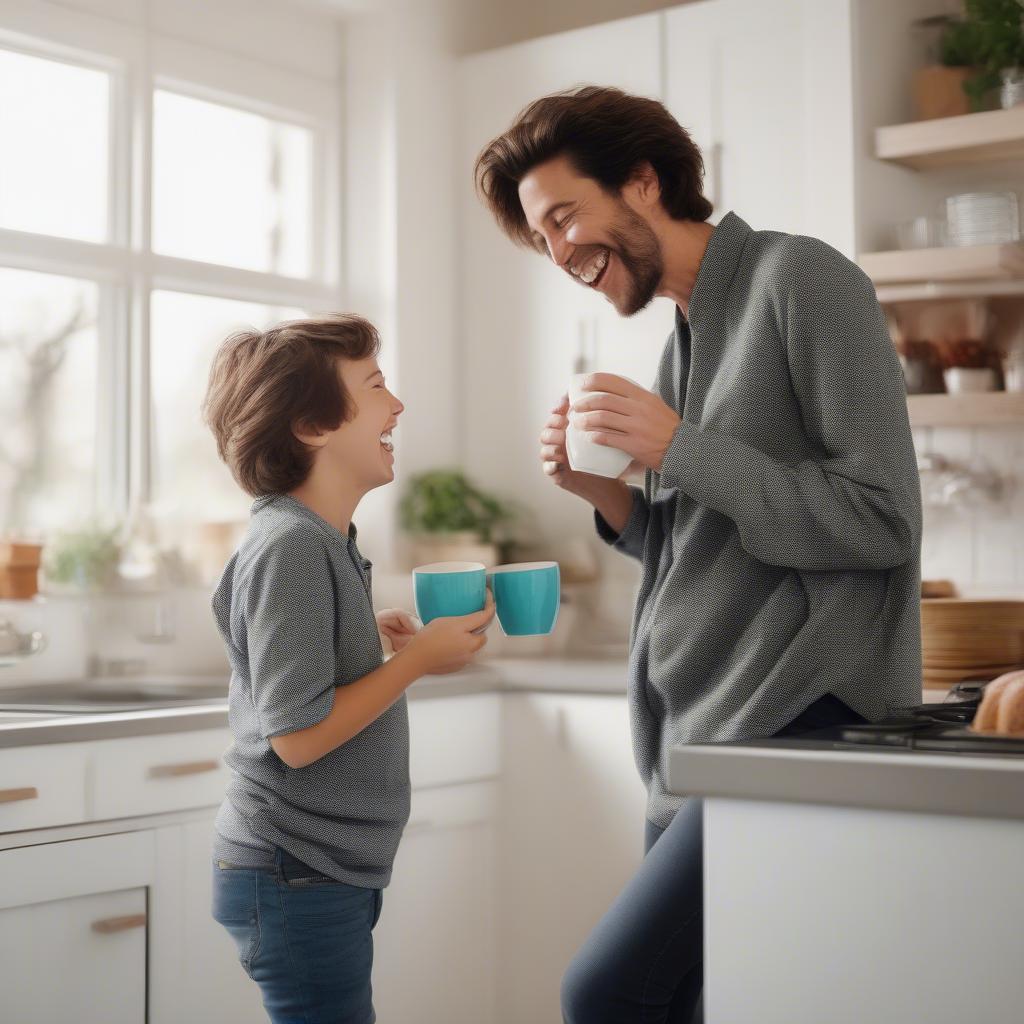 Mother and Son Sharing a Laugh in the Kitchen