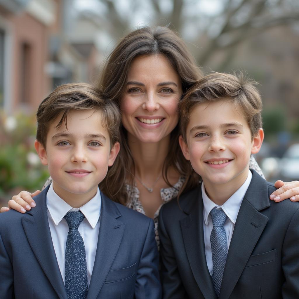 A beautiful family portrait of a mother and her two sons, capturing a cherished moment.