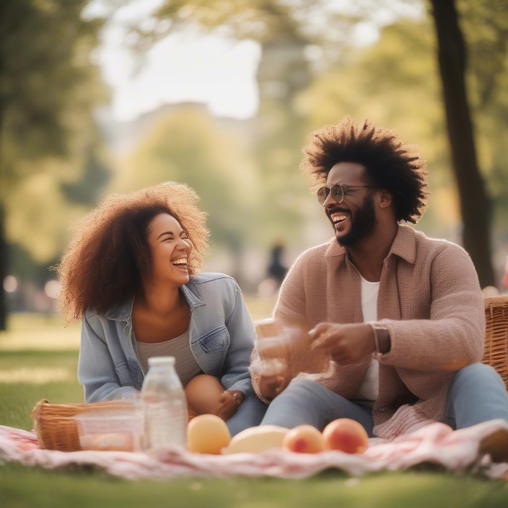 Couple laughing together, illustrating joy and connection.