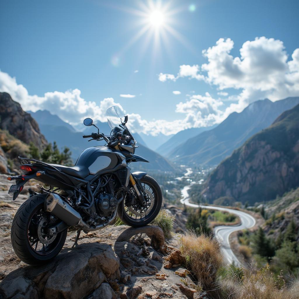 Motorcycle on a Winding Mountain Road