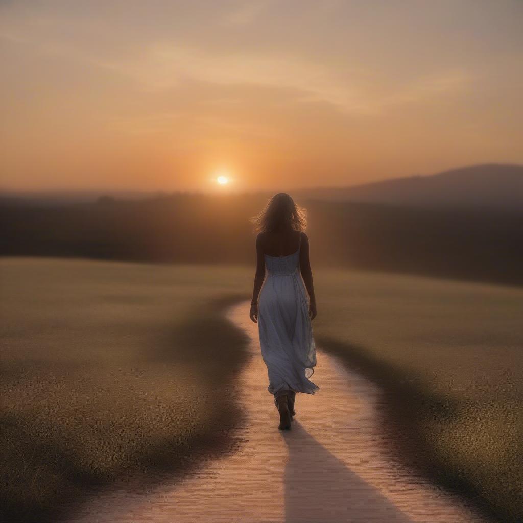 Woman walking towards a bright future