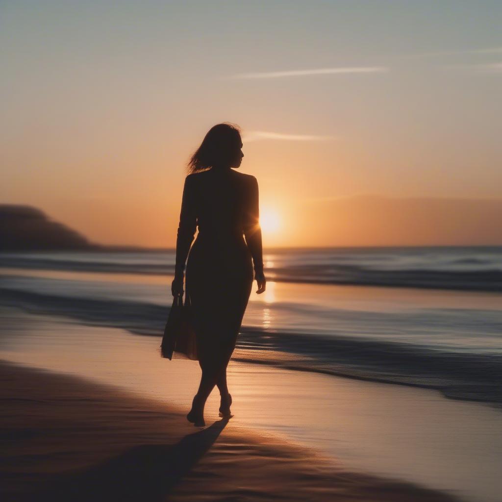 Woman walking on beach, symbolizing moving on after a breakup. 