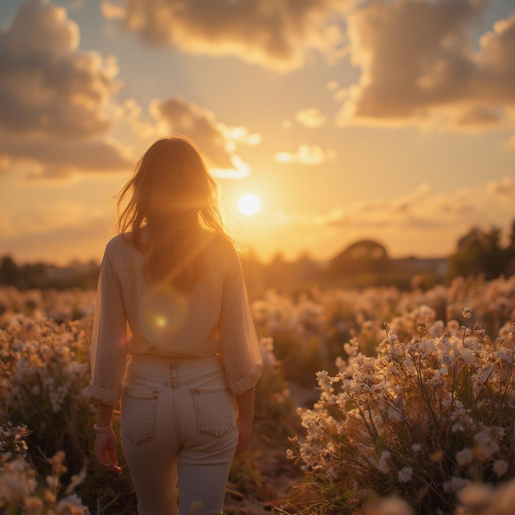 A person walking towards the sunrise, symbolizing moving forward from unrequited love.