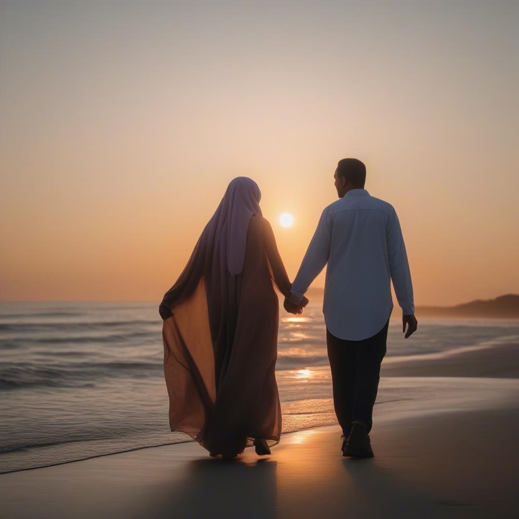 Muslim Couple Holding Hands Walking