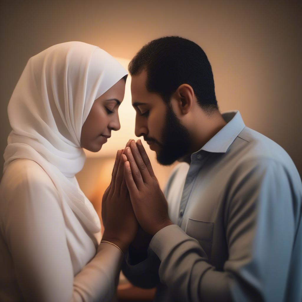 Muslim Couple Praying Together