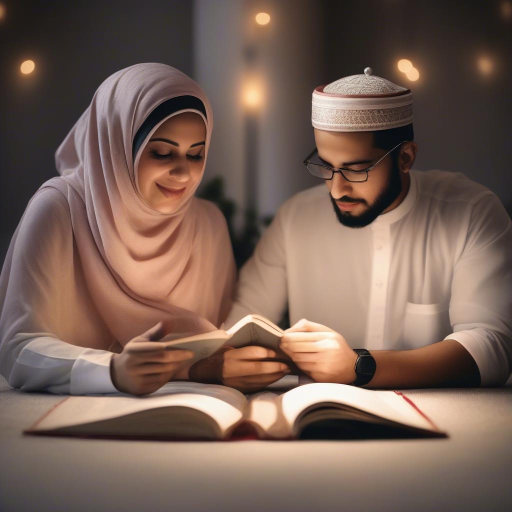 Muslim Couple Reading Quran