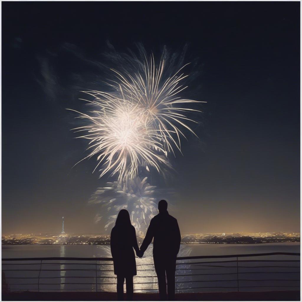 Couple Celebrating New Year's Eve with Fireworks