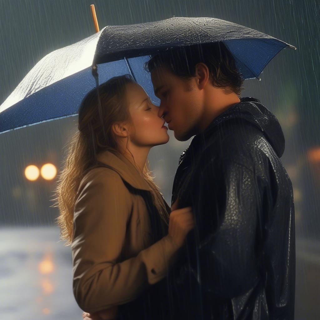 Noah and Allie Kissing in the Rain