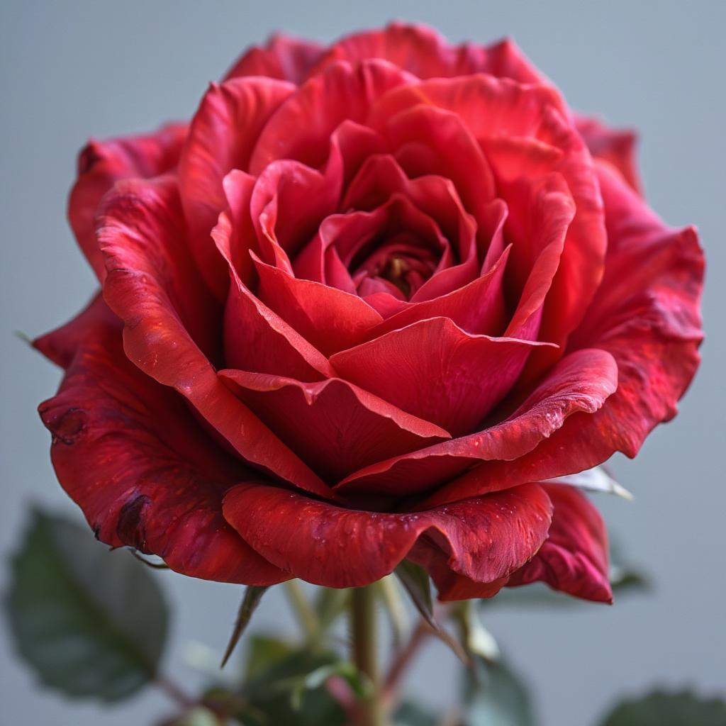 A single red rose entwined with thorns, representing the duality of love.