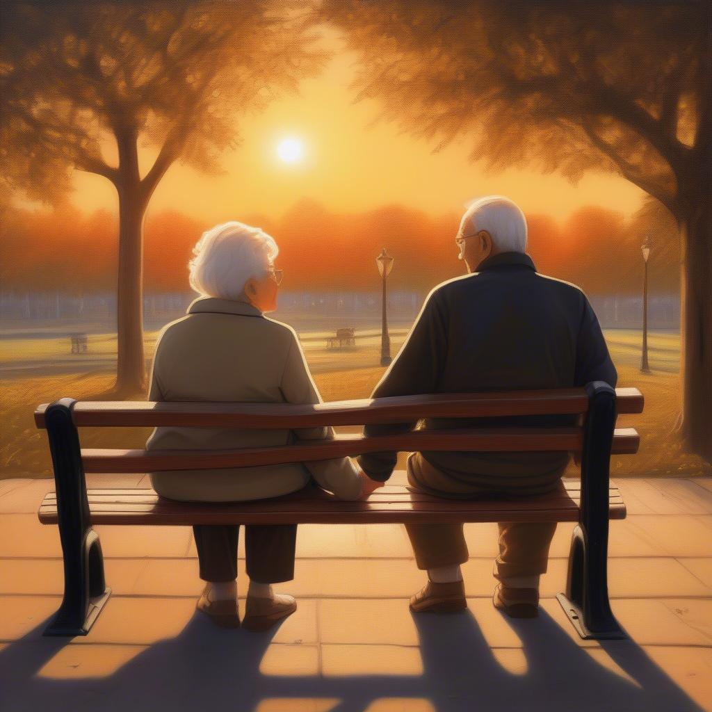 Old Couple Holding Hands on a Park Bench