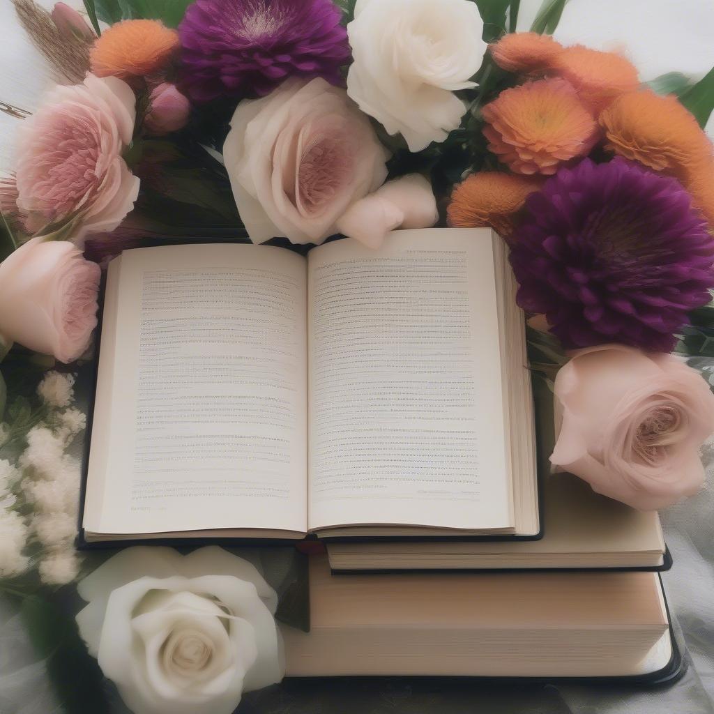 Open Book with Flowers and Inspirational Quotes