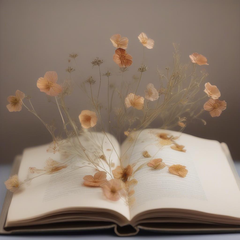 Open Book with Pressed Flowers