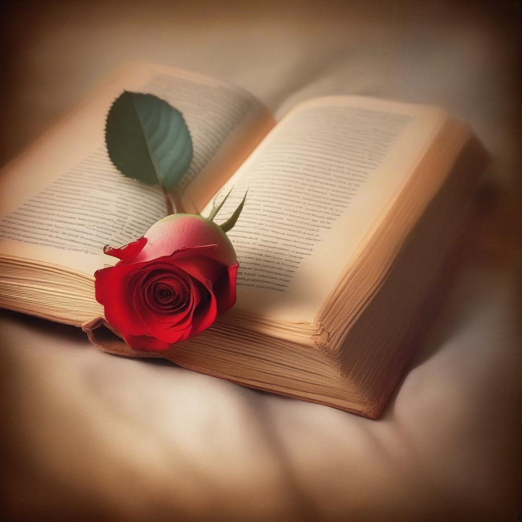 Open book with a red rose