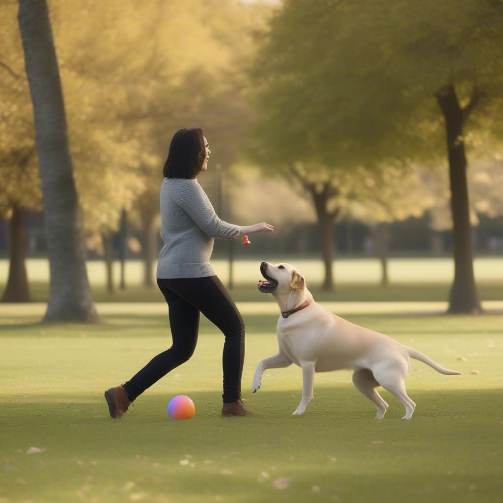 Owner Playing with Dog and Bonding