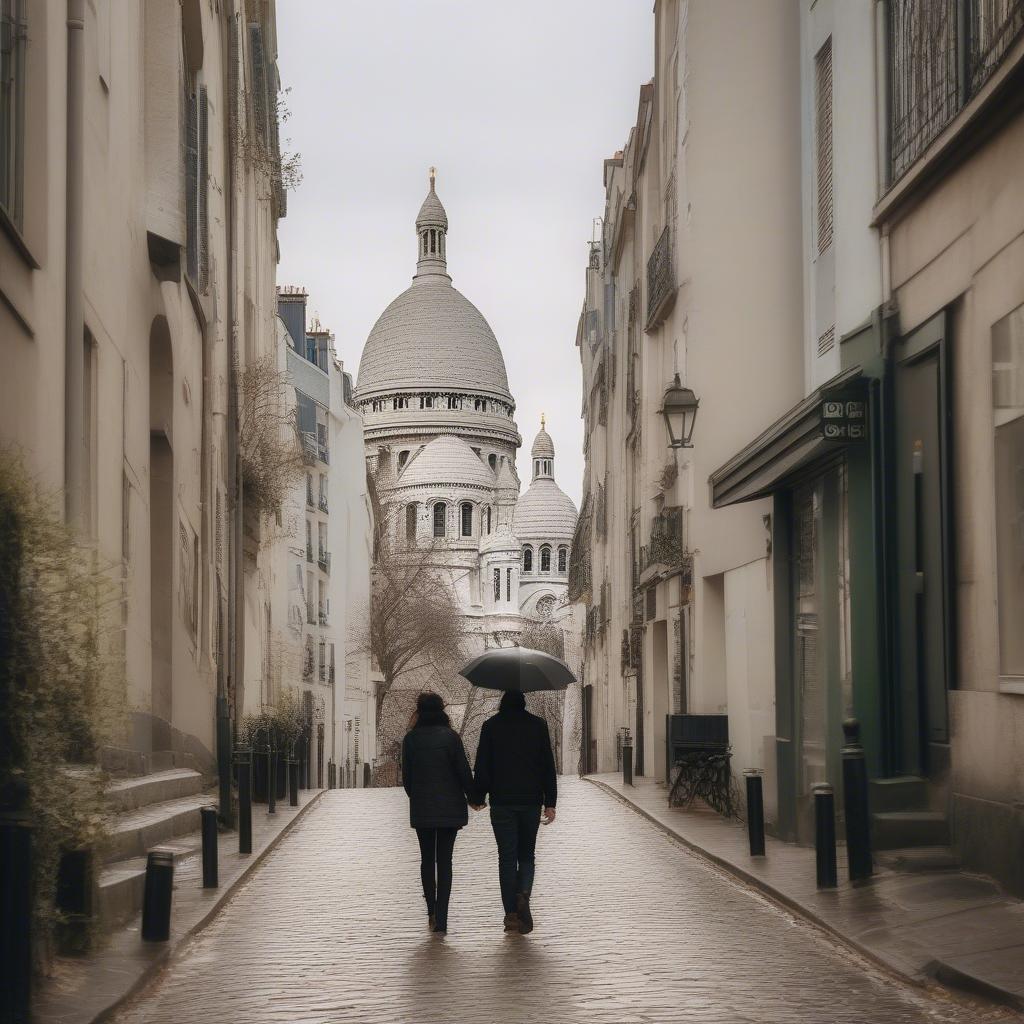 Couple Walking in Montmartre