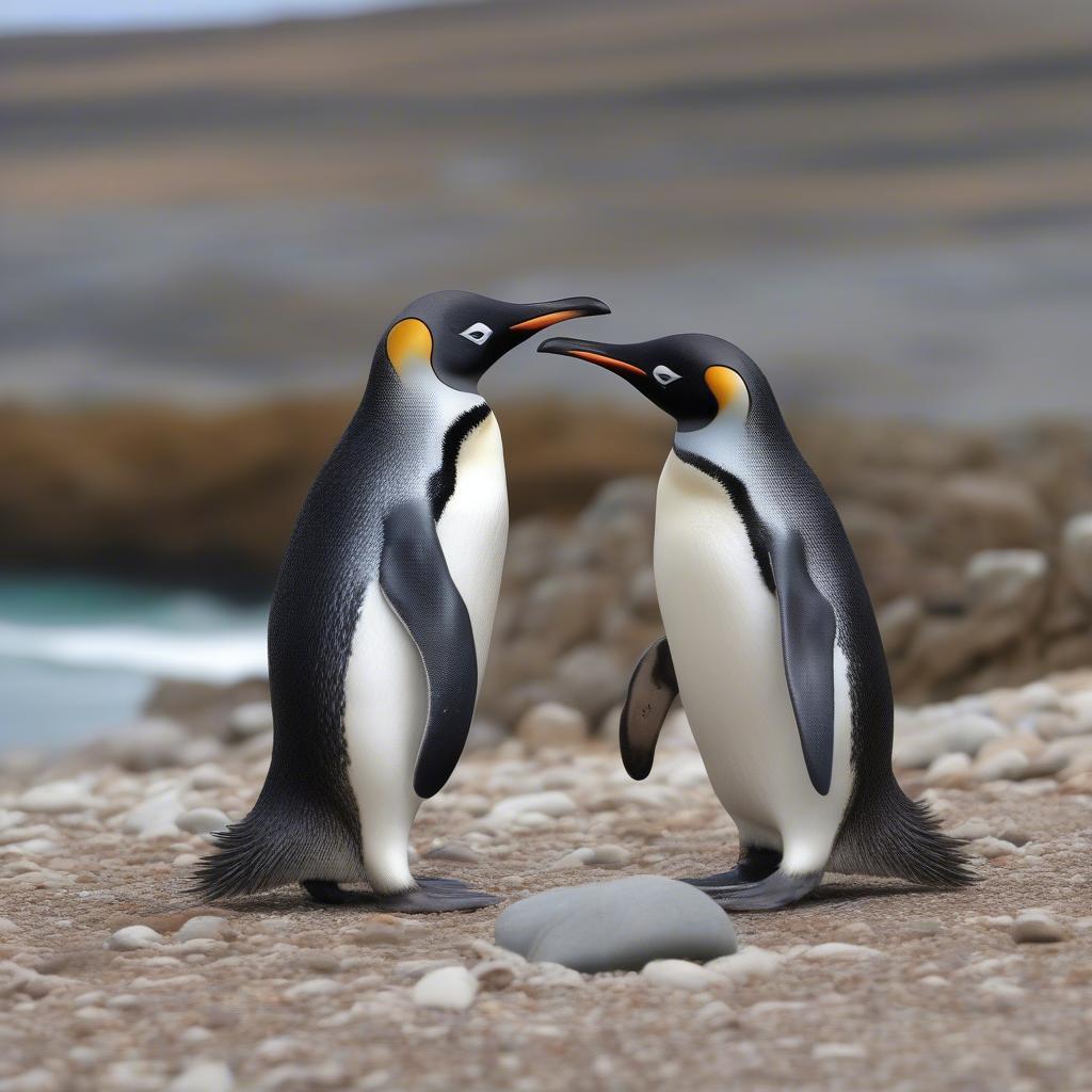 Penguin Couple Sharing a Pebble