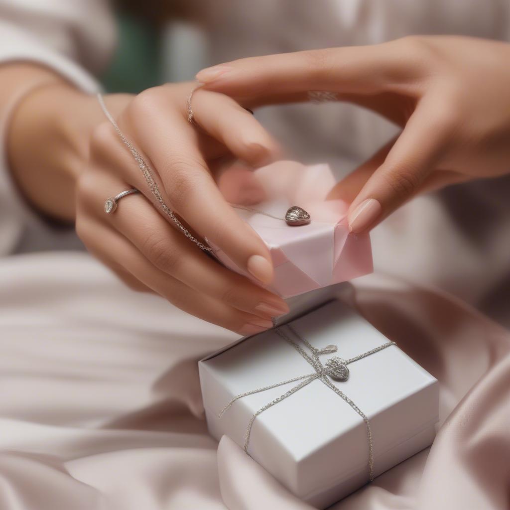 A woman opening a personalized birthday gift