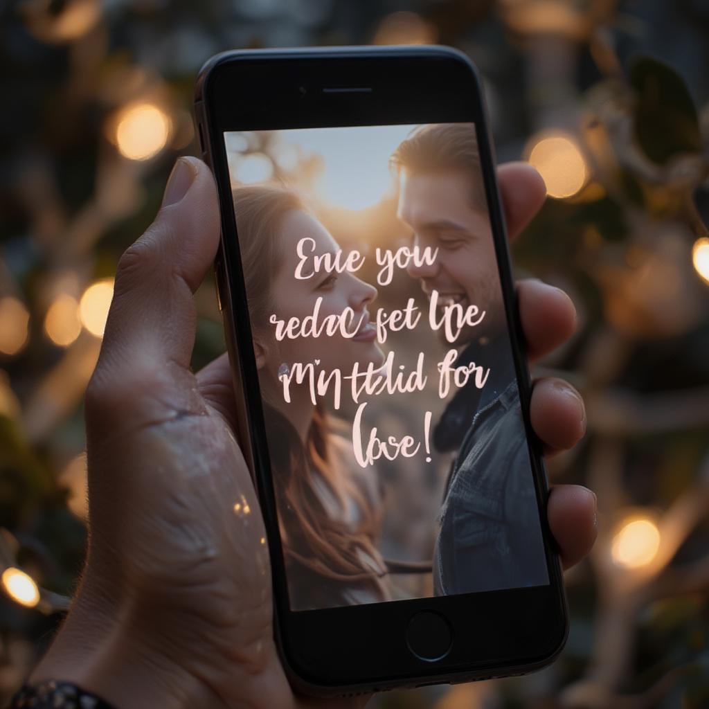 A person holding a phone displaying a personalized morning love message with a soft, romantic background.