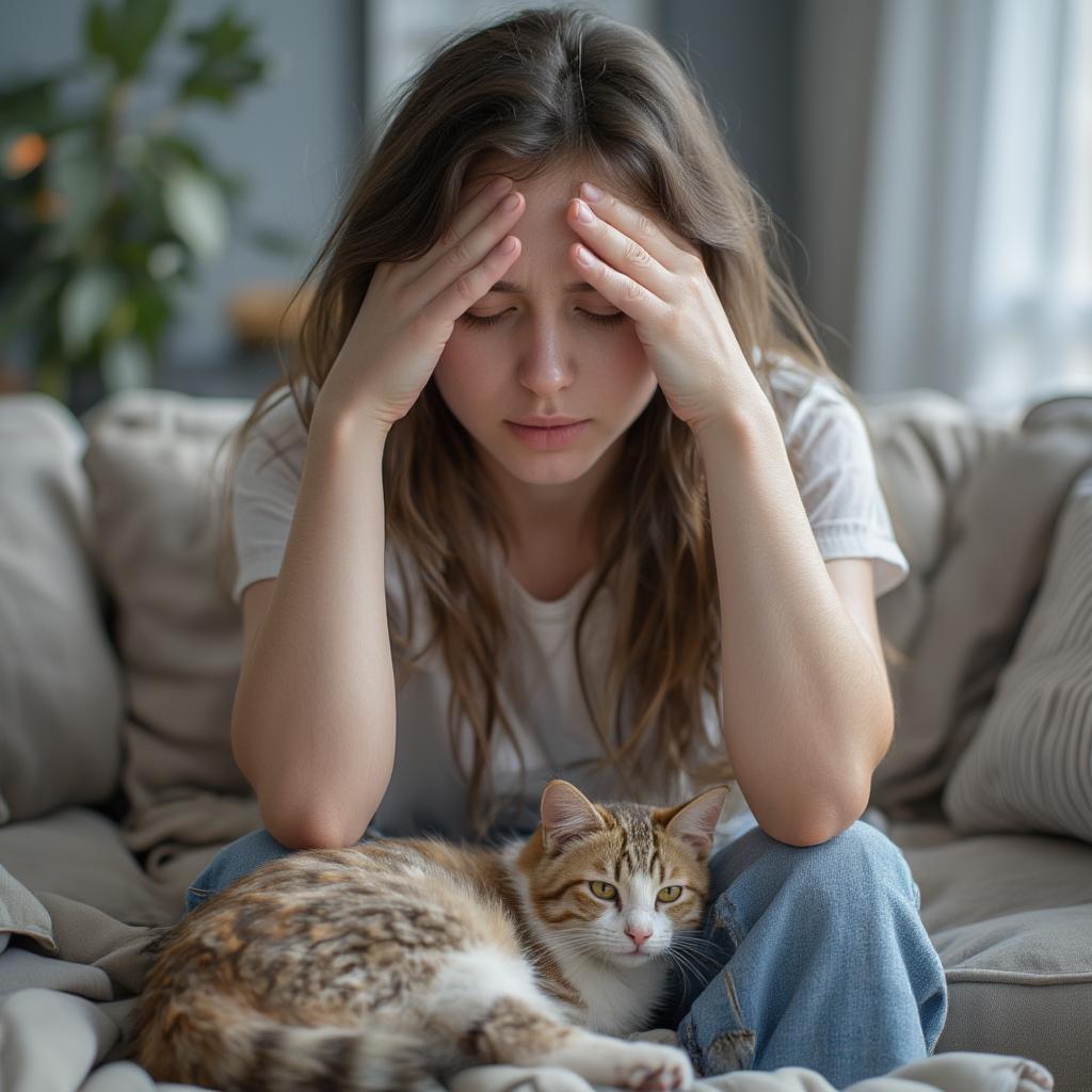 Pet as therapist: A cat sits purring on its owner's lap