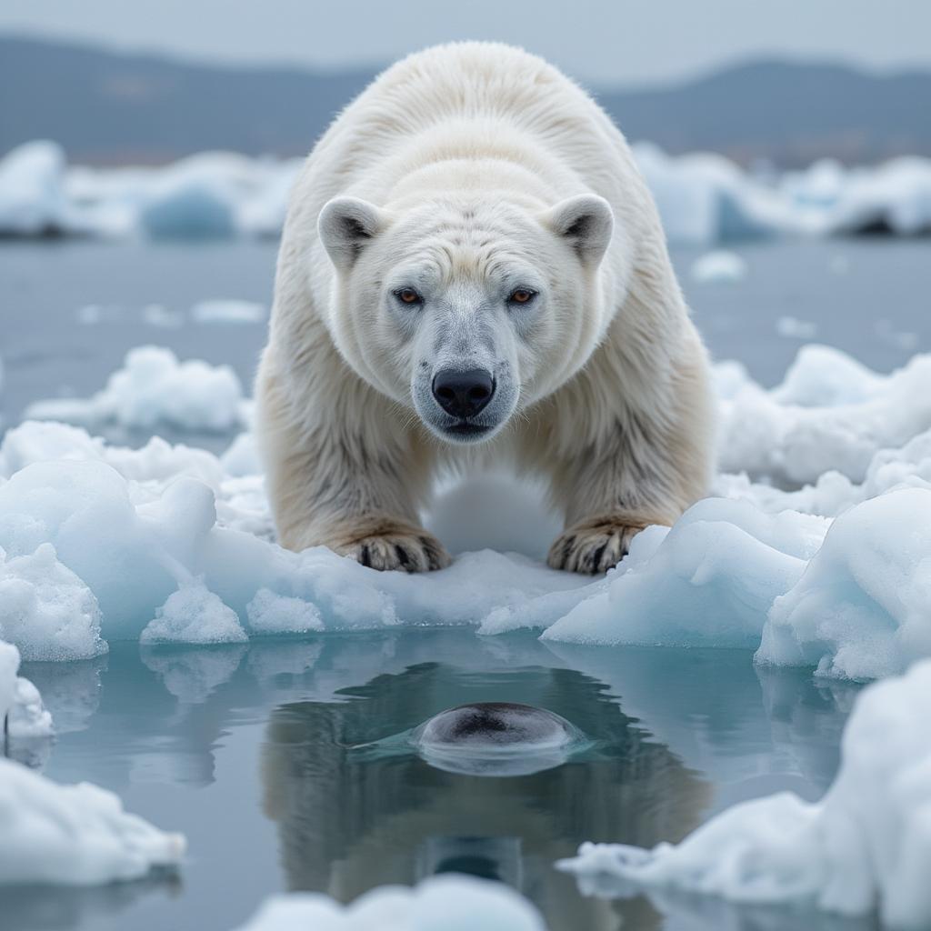 Polar Bear Hunting Seal at Breathing Hole