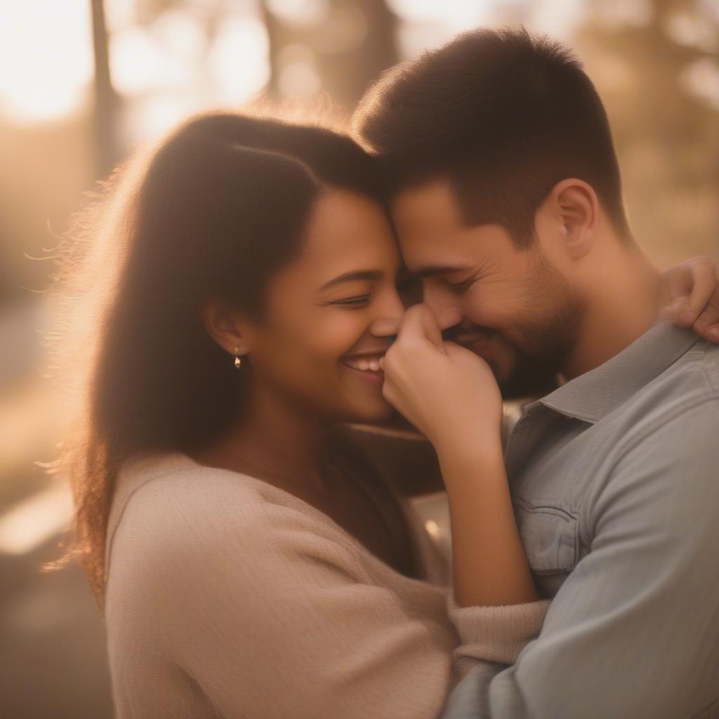 Couple embracing with a positive attitude