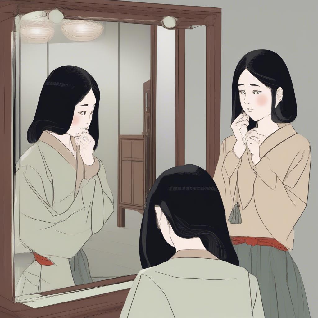 A person practicing saying "ai shiteru" in front of a mirror.