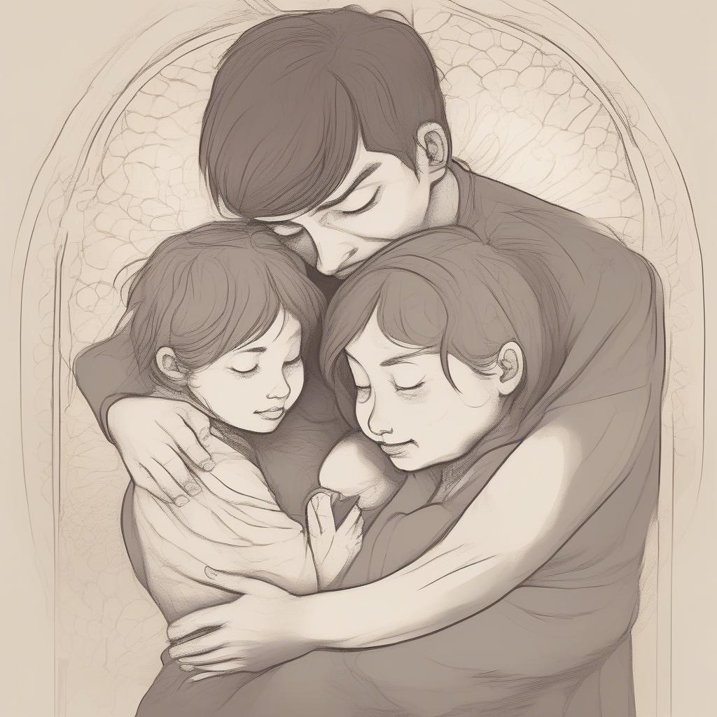 Family embracing, symbolizing protection and love