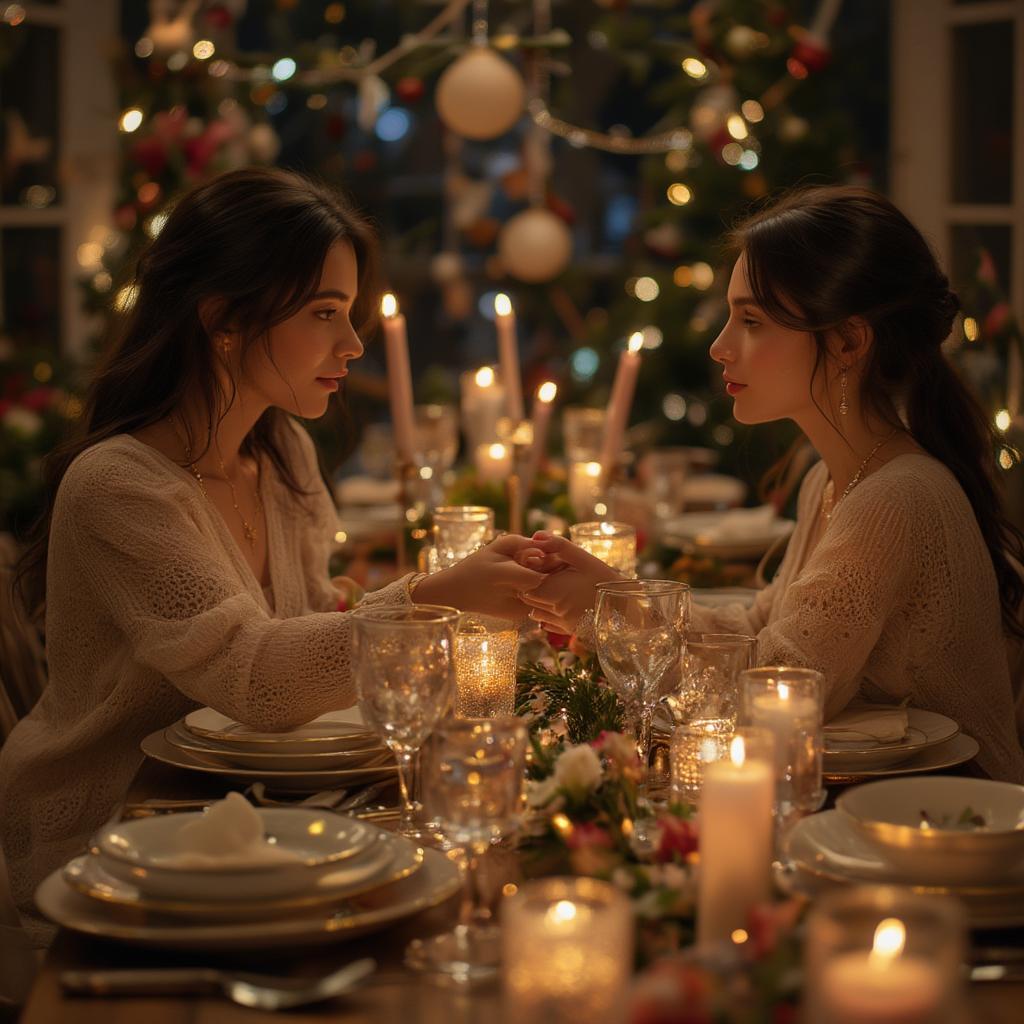 Romantic Christmas Dinner with Candlelight and Love Quotes