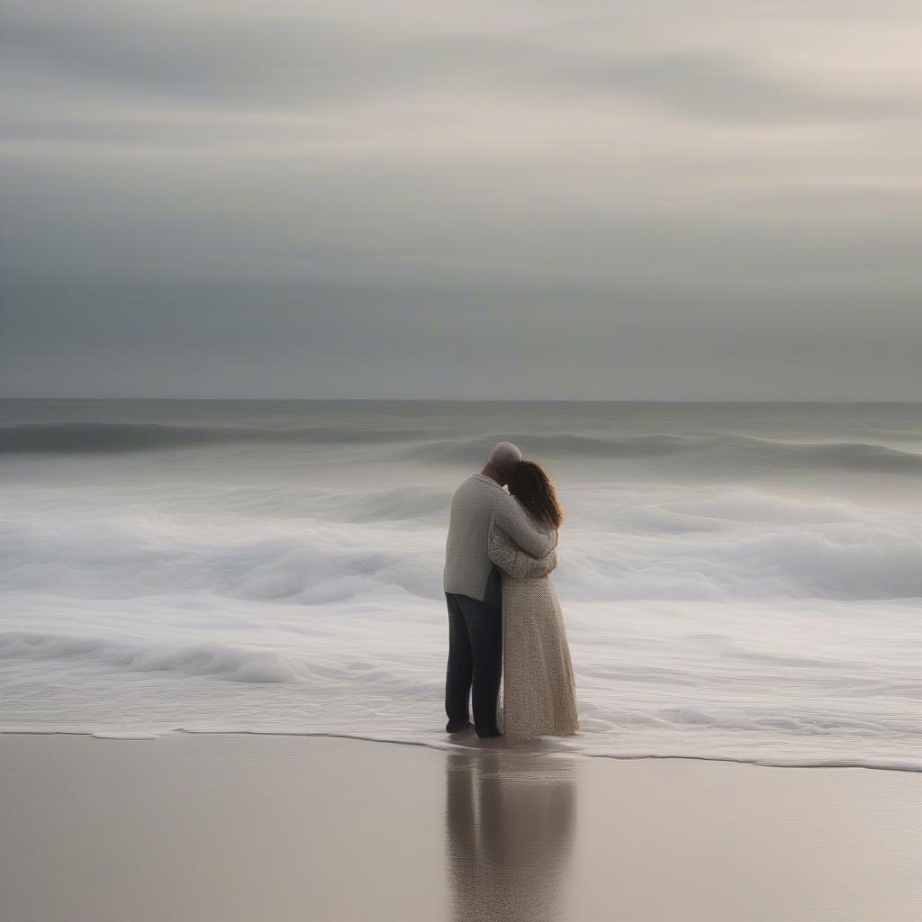 Romantic Couple Embracing on the Beach