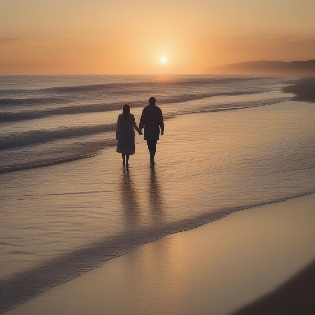 Couple Walking Hand-in-Hand on a Serene Beach