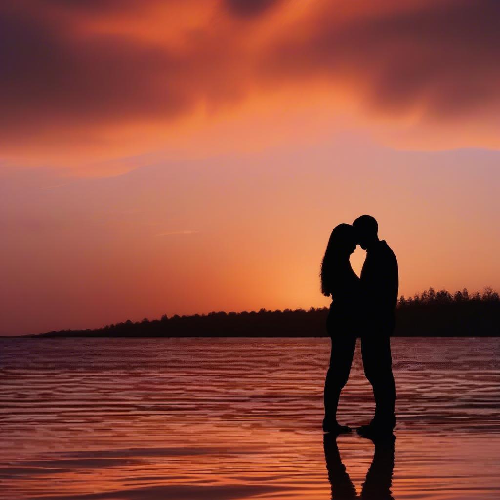 Couple holding hands at sunset, symbolizing romantic love