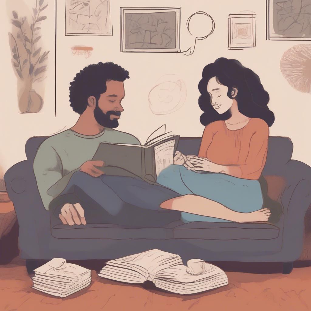 Couple reading poetry together, highlighting shared experience of love literature.