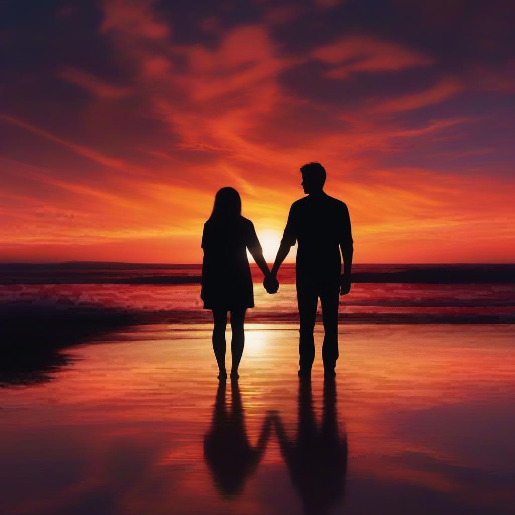 Couple deeply in love watching a sunset