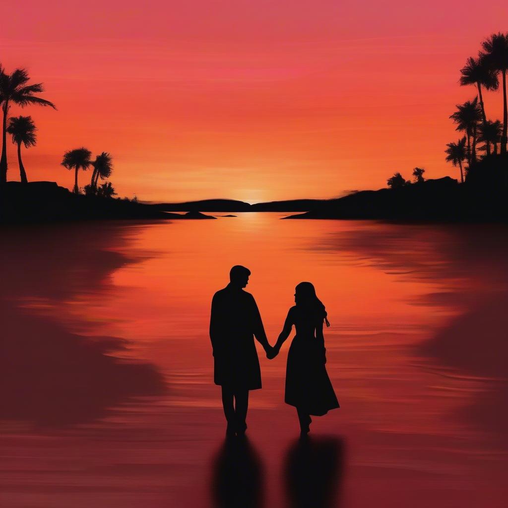 Silhouette of a couple holding hands at sunset expressing love and appreciation