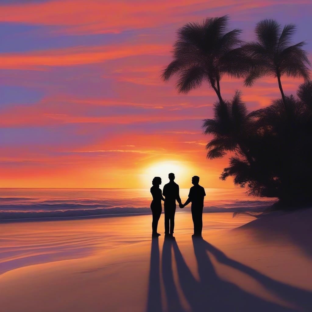 Couple enjoying a romantic sunset on the beach