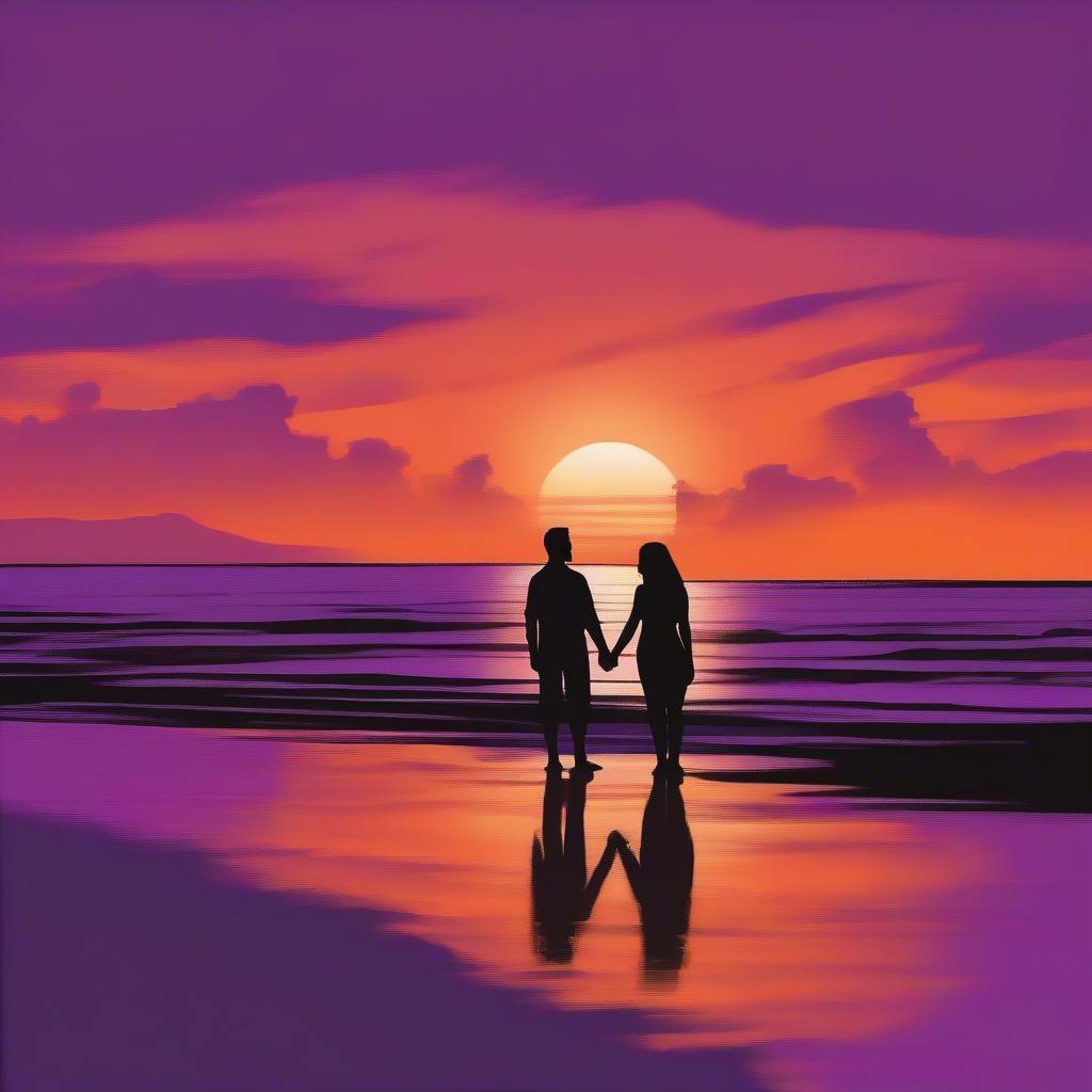 Couple watching sunset on the beach