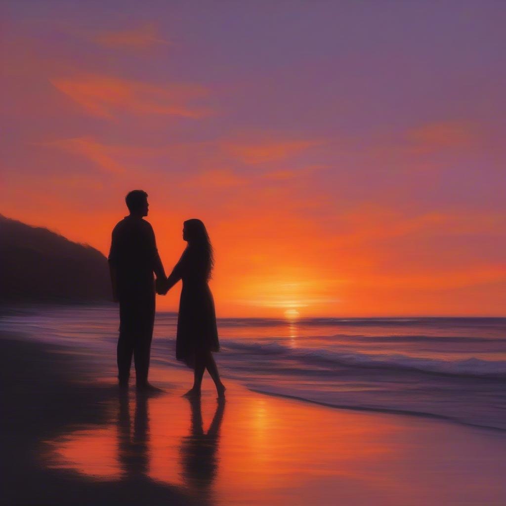 Couple Sharing a Romantic Sunset on the Beach