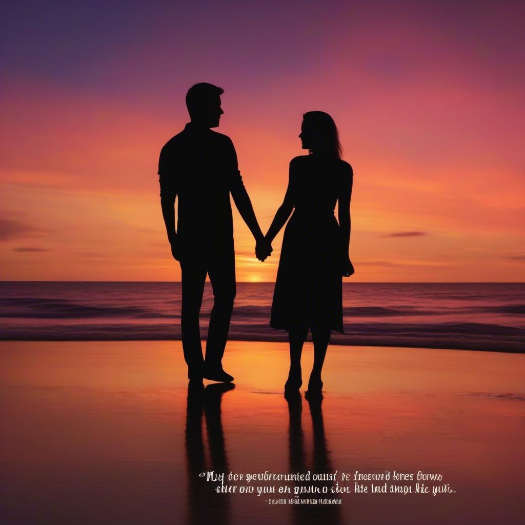 Couple Silhouetted Against a Sunset with a Love Quote Overlay