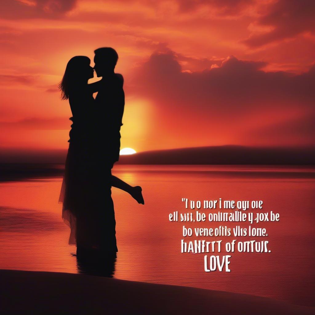 Couple Silhouetted Against a Sunset with Romantic Quote