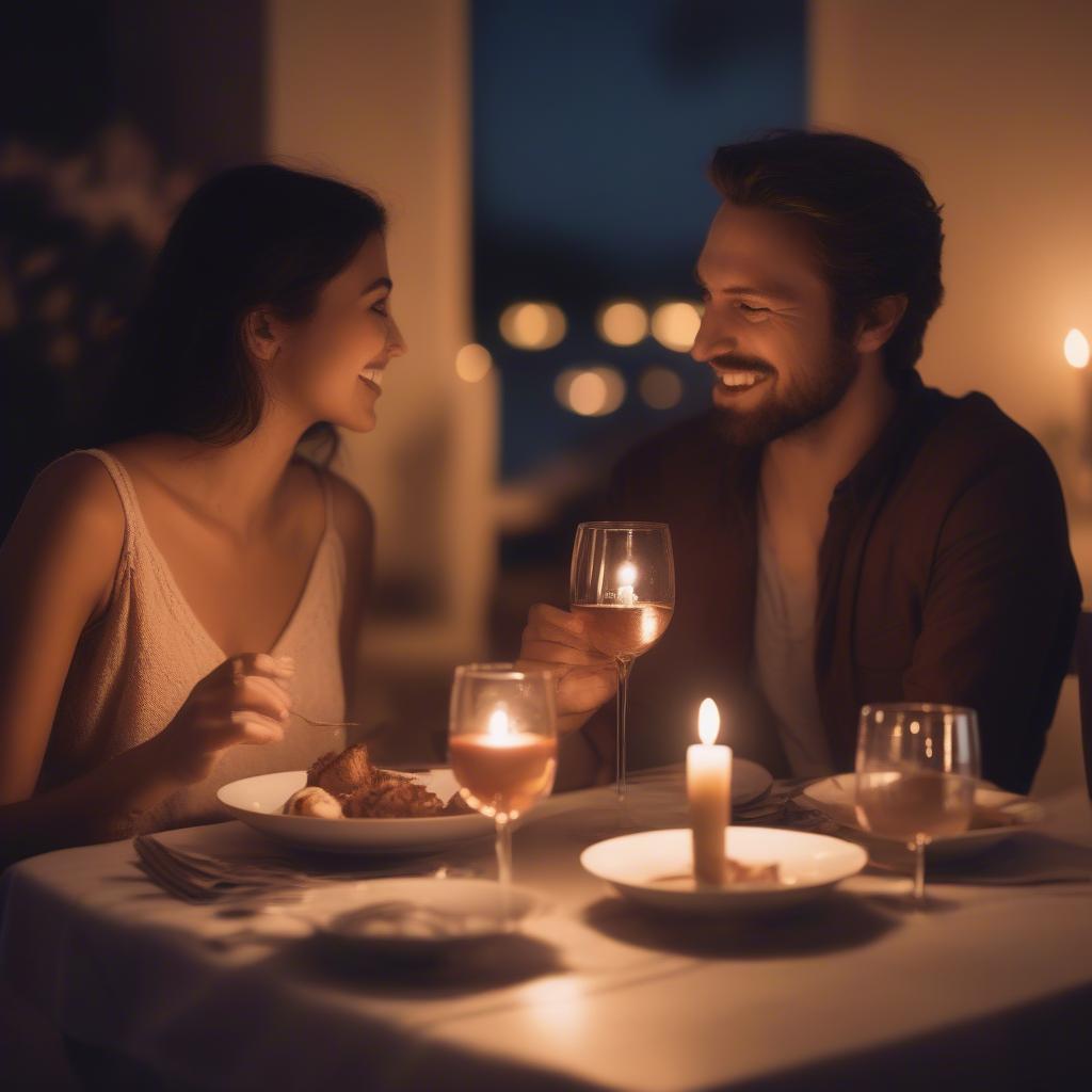 Couple enjoying a romantic candlelit dinner