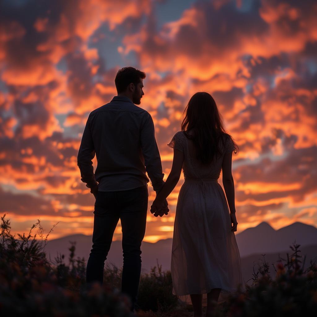 Couple Silhouetted Against a Sunset - Romantic Love