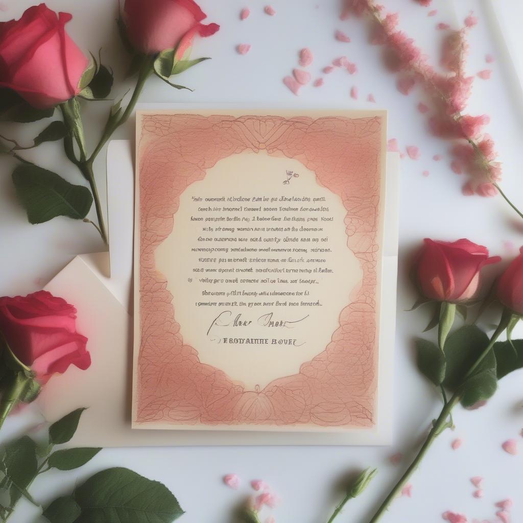 Romantic love quote written on a card