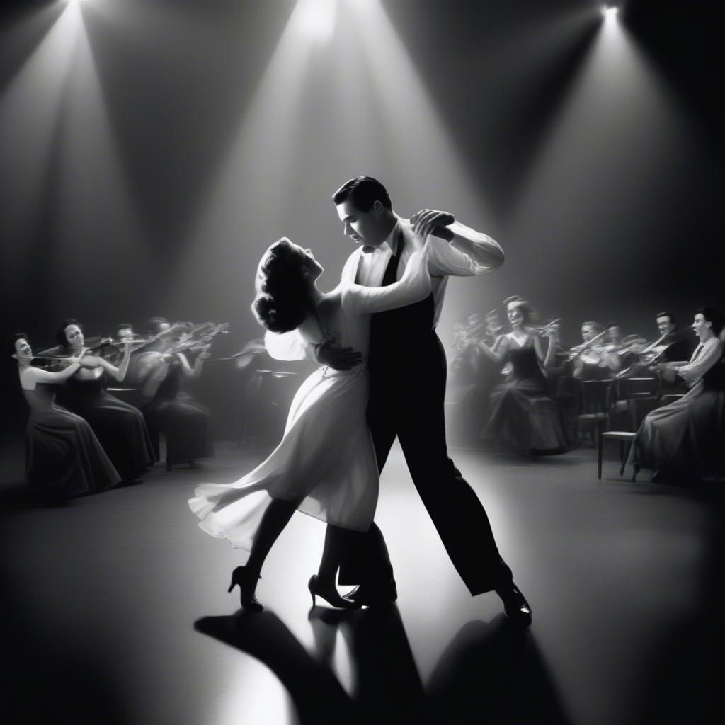 Romantic dance scene in a classic Hollywood movie